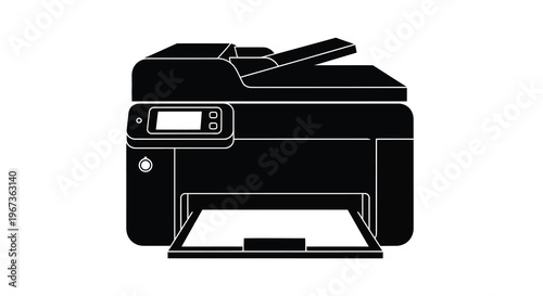 Black silhouette of an all in one printer on a white background silhouette