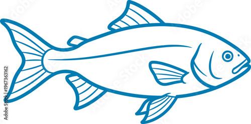 Blue Fish Outline Vector Drawing Graphic Illustration