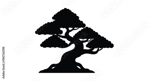 Elegant bonsai tree with winding branches a striking black silhouette
