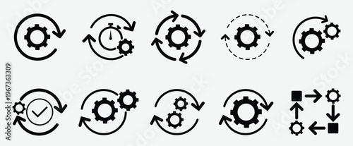  Collection of settings icons set: containing options,  preferences, operation, gear, control panel, and setup icons in different. settings gearwheel mechanic wheel. vector illustration. 