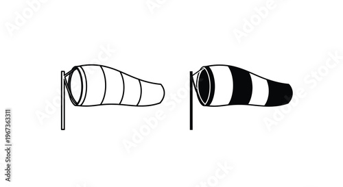 Two windsock flags with differing patterns a striking silhouette