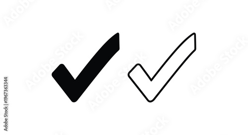Two checkmark icons one solid one outline in black and white silhouette