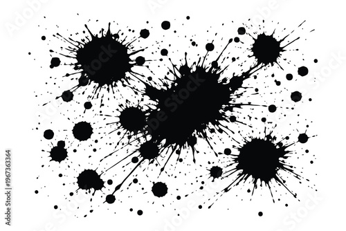 Abstract black ink splatter art with radiating lines and specks on a light background Vector