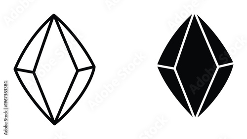 Contrast between wireframe and solid geometric diamond shapes with internal lines