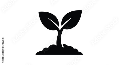 Simple black sprout growing from soil a plant life silhouette