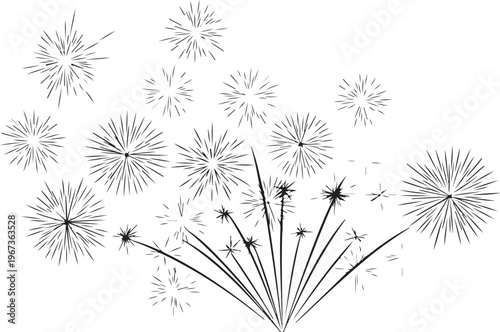 Black and white dandelion seeds blowing in the wind