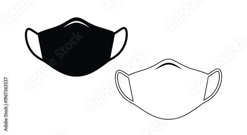 Two face masks one solid and one line drawing silhouette