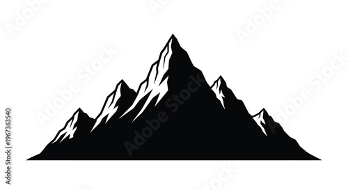 Dramatic mountain range graphic in stark black a bold silhouette