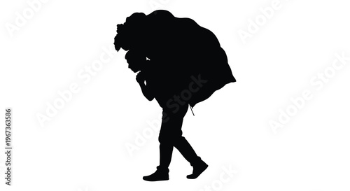 A person carrying a large bag on their back black silhouette