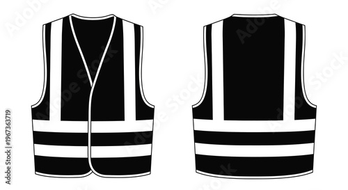 Black and white illustration of a safety vest design silhouette