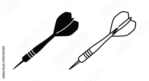 Two darts one filled and one outlined in a stark silhouette