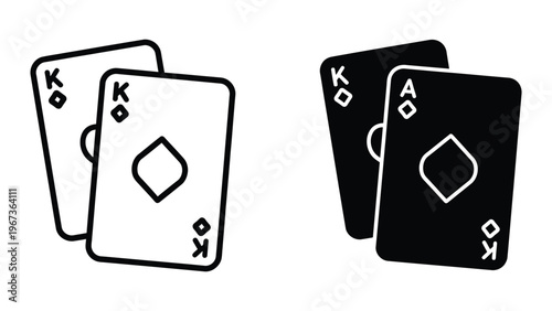 Pair of kings and an ace of diamonds playing cards in contrasting colors
