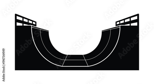 A black skatepark halfpipe illustration stark and minimalist silhouette