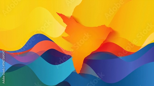 Colorful Waves and Silhouette of India Against a Bright Background