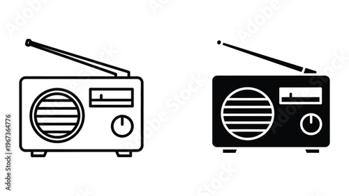 Vintage portable radios with contrasting designs and color schemes