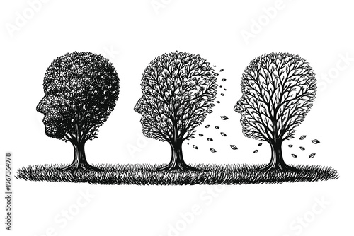 The transformation of wisdom through the seasons of life depicted by trees Vector
