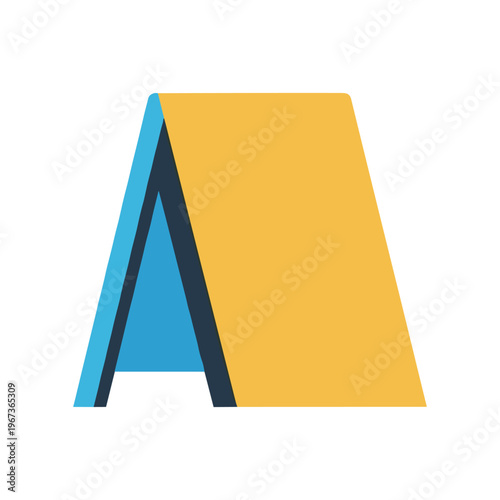 minimalist camping tent icon in blue and yellow flat design vector illustration