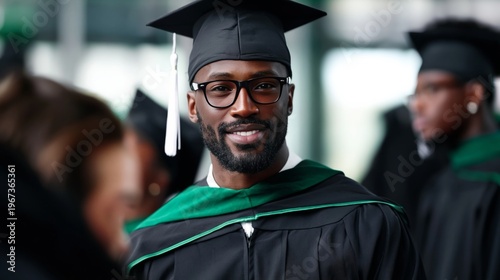 Graduation Ceremony With Graduates Wearing Caps and Gowns Celebrating Their A...