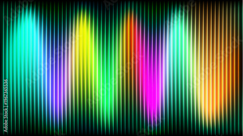 Abstract Neon Vertical Lines Background, Colorful Sound Wave Equalizer Pattern, Glowing Digital Frequency Visualizer Backdrop