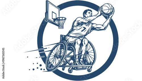 A disabled athlete in a wheelchair playing basketball with a ball
