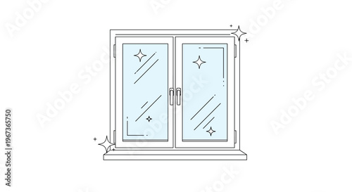 Clean and sparkling window with white frames and blue glass panes for home maintenance and cleaning concept.