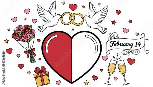 A heartwarming Valentine's Day illustration with romantic symbols and gifts