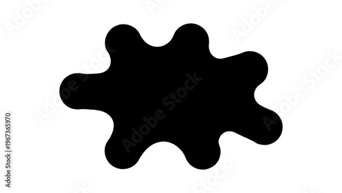 Organic liquid splash silhouette, black abstract amoeba shape, fluid ink blot vector, minimalist wavy blob element for graphic design