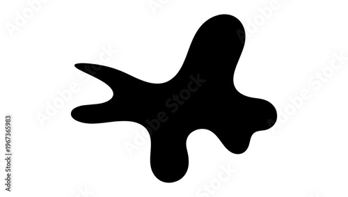 Abstract black ink blot vector, organic liquid splash silhouette, minimalist amoeba shape on white background, fluid splatter graphic element