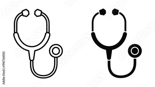 Comparison of traditional and modern stethoscope designs in black and white illustration