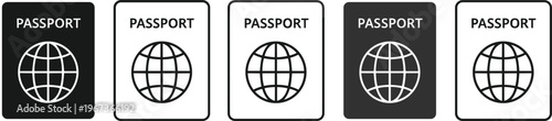 Universal Passport and Global Travel Document Icon Set for Airport Checkpoint Security Foreign Exchange Student Programs and World Tour Journey Planning Vector