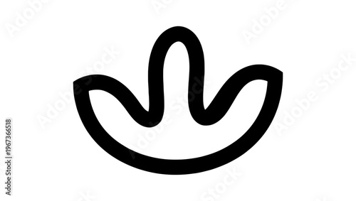 Minimalist dinosaur footprint icon, black outline prehistoric bird track vector, simple animal paw print symbol for logo design