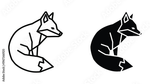 Contrasting silhouettes of a fox in positive and negative space designs