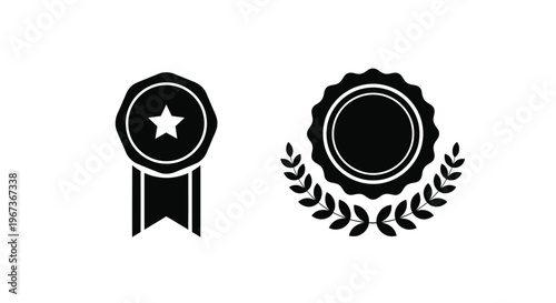 Two black award seals with star and laurel wreath a silhouette