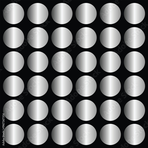 Seamless Pattern of Shiny Chrome Circles on Black Background Texture