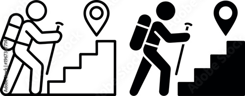 Hikers navigating different levels of elevation using a tracking application