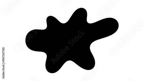 Black ink splash silhouette vector, organic liquid blob shape, abstract paint splatter icon isolated on white background for graphic design