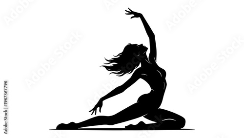 Graceful dancer silhouette vector, elegant woman performing contemporary dance pose, artistic female figure in expressive motion