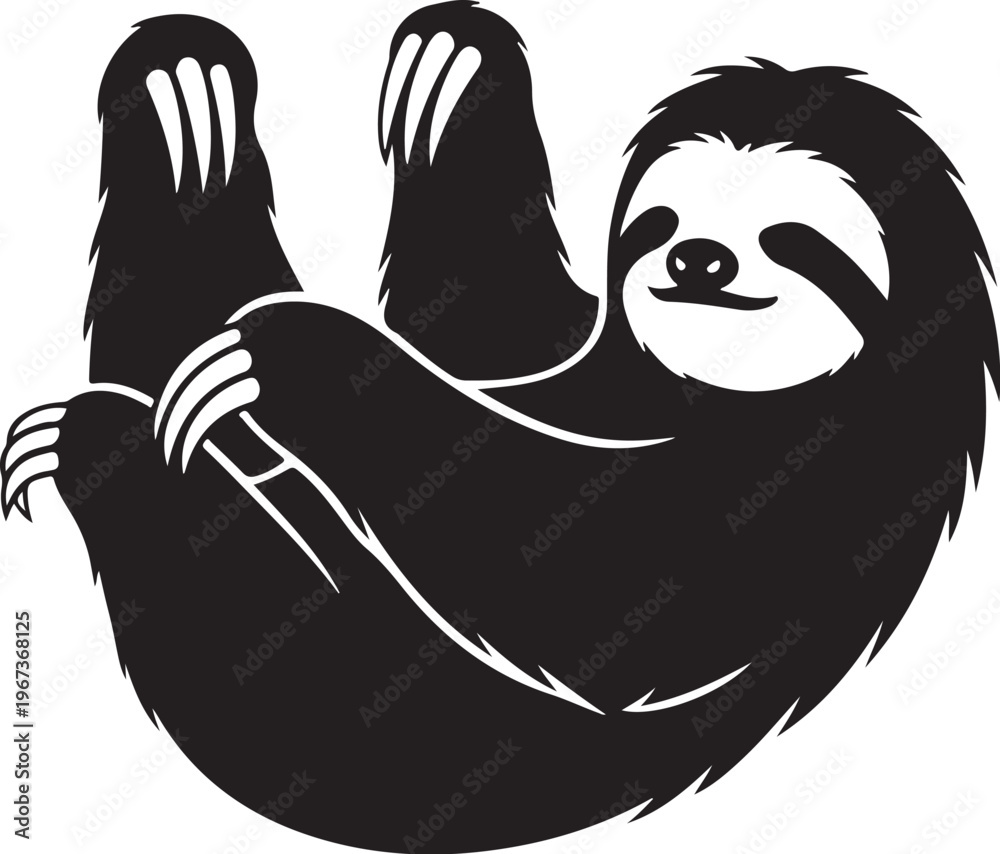Obraz premium Black and white of a smiling sloth hanging upside down