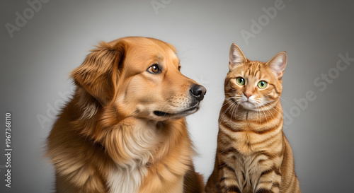 A dog and a cat sitting next to each other