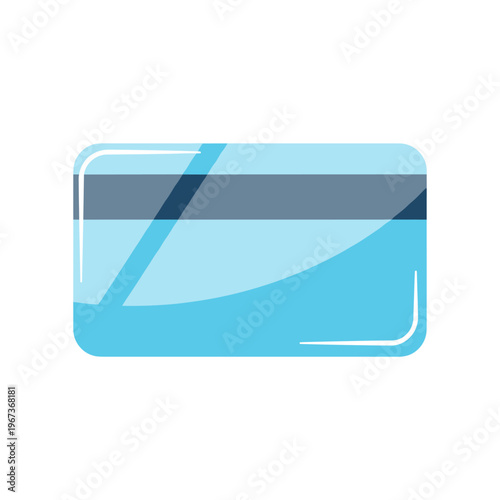 3d blue glass credit card with white stripe vector illustration