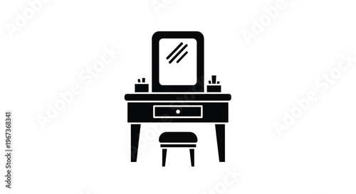 Black silhouette of a dressing table with stool and mirror