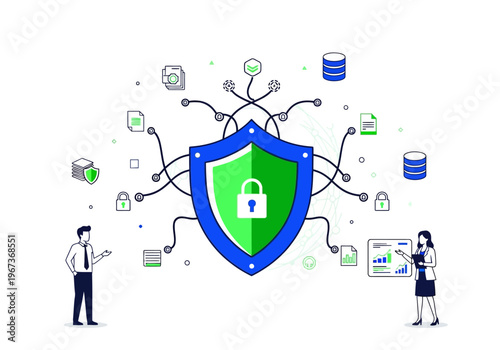 Shield with Lock Symbol Protecting Network.