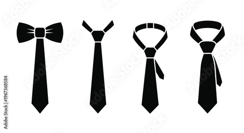 Four different neckties displayed in a stark black silhouette