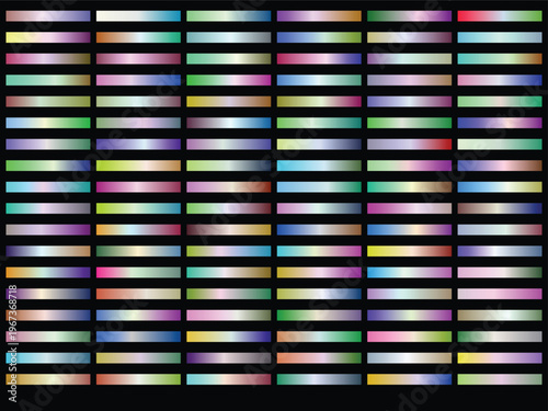 Colorful horizontal metallic gradient bars in varied iridescent hues on black background
