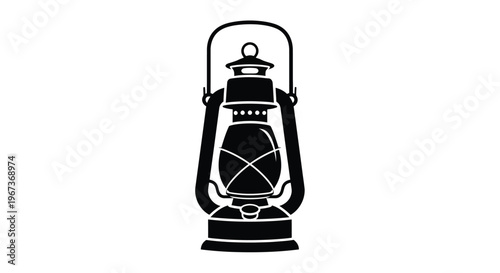 Vintage kerosene lantern design in a stark black silhouette