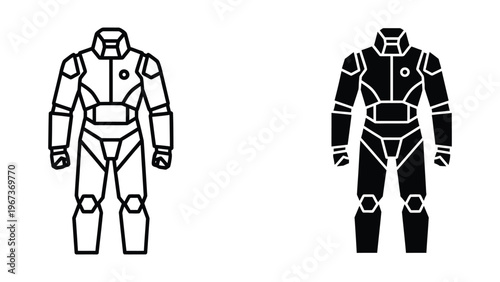 Comparison of futuristic space suit designs in contrasting color schemes