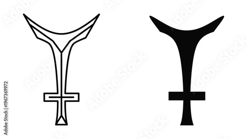 Ancient egyptian ankh and was scepter symbols depicted in contrasting styles