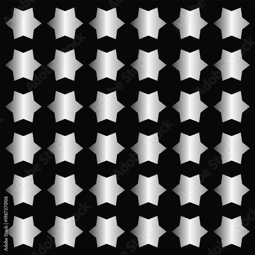 Seamless metallic chrome star pattern on black background with gradient shading