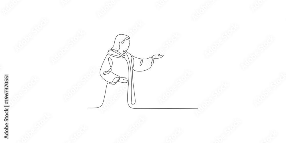 Fototapeta premium Continuous one line drawing of Jesus christ preaching minimalist religious art