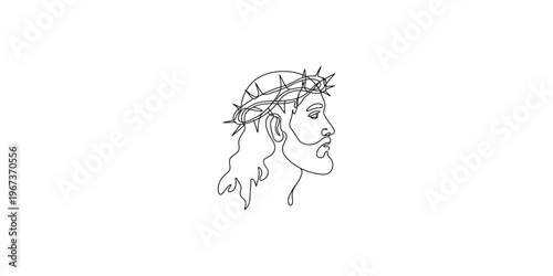 Continuous line drawing of Jesus Christ with crown of thorns on white background one minimalist
